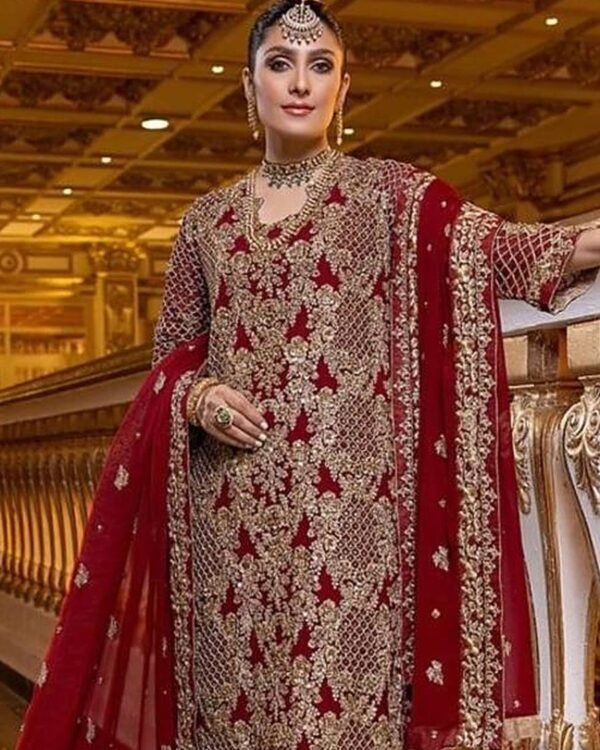Maroon Heavy Embroidered Suit
